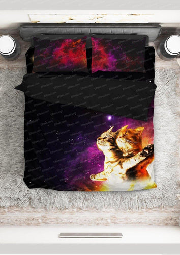 CAT096 - Titanic Romantic Love Cat Couple Bedding Set - Black & Violet Kitty Duvet Cover