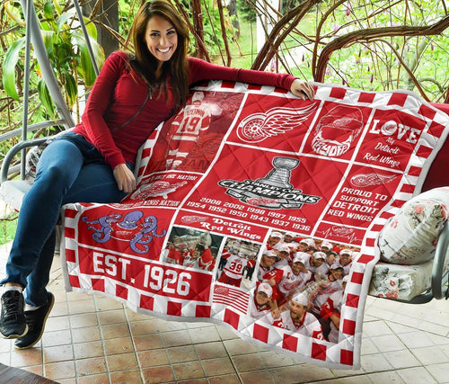 Detroit Red Wings Hockey Quilt Blanket Fan Gift MN06